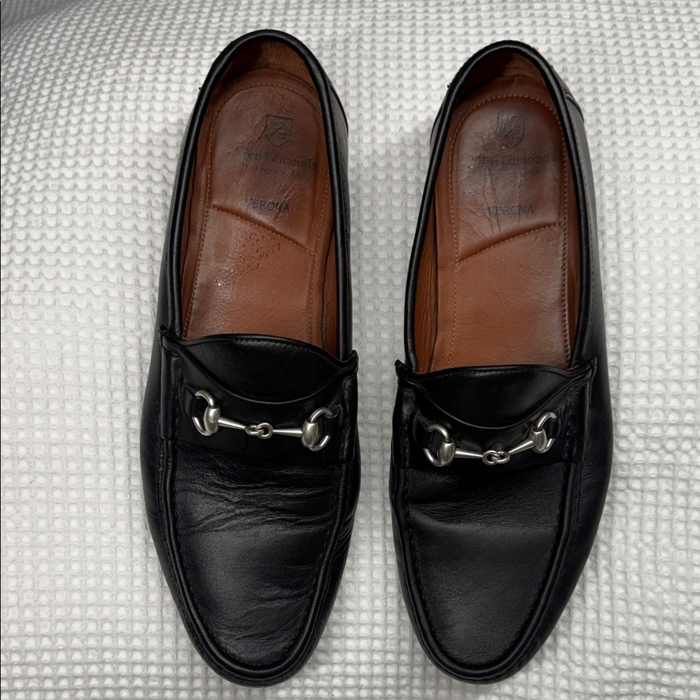 Allen Edmonds Verona Black Leather Slip-Ons with Silver Accent - Size 10